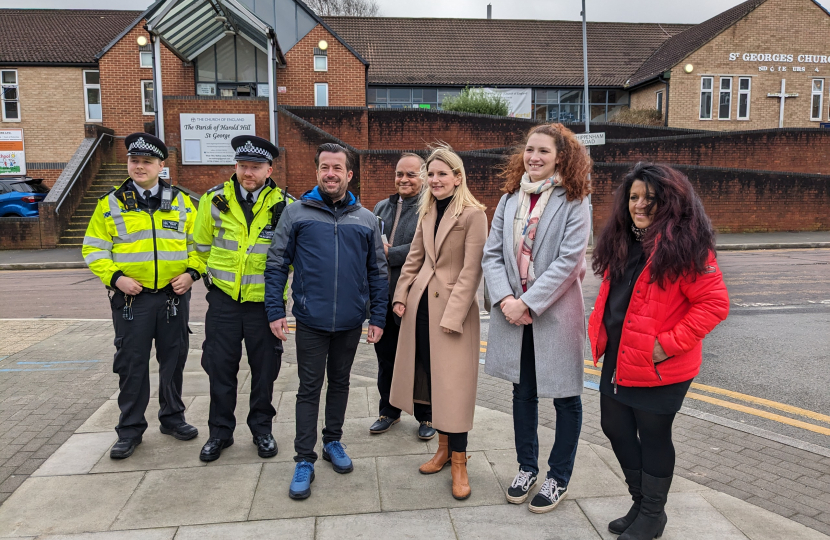 Julia Lopez MP in Farnham Road with Police, Simon Ford and local activists