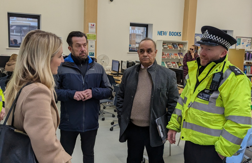 Julia Lopez MP with Simon Ford and Inspector Charlie Routley