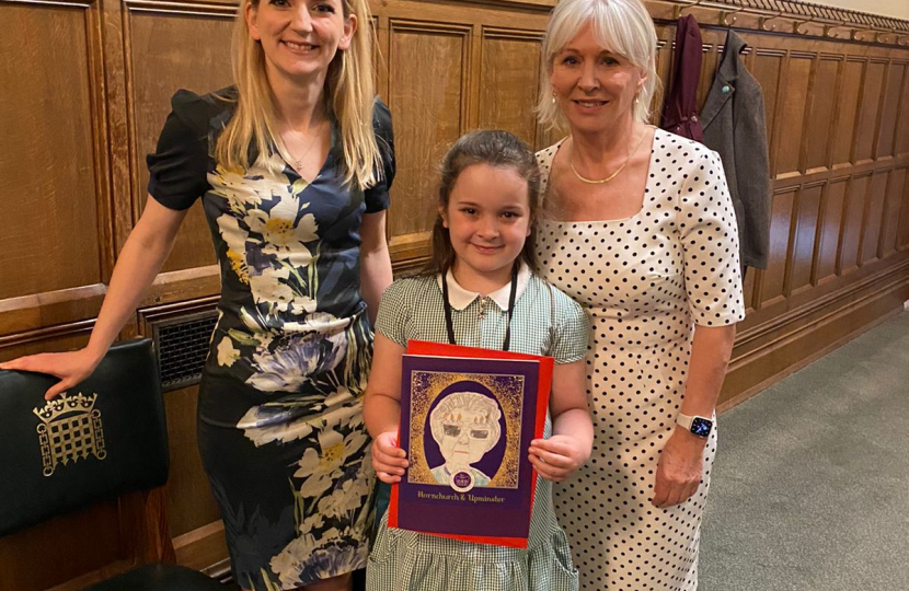 Julia Lopez MP and SoS Nadine Dorries MP with Emily Barnard