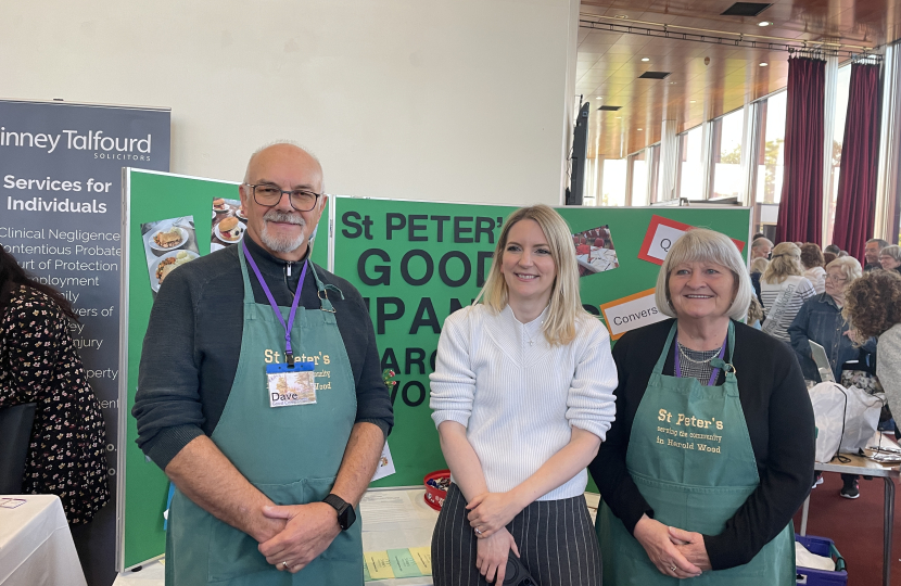 Julia with Harold Wood Companions volunteers at their stand at the Older People's Fair at Queen's Theatre in Hornchurch.