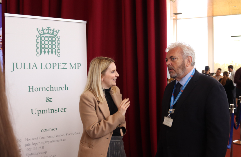 Julia Lopez MP talking with DWP Armed Forces Champion for East London