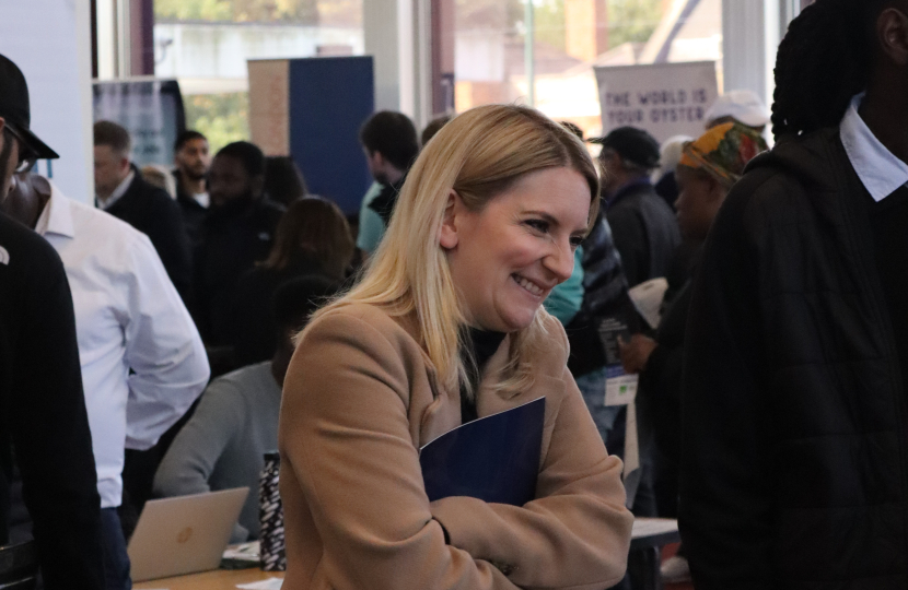 Julia Lopez MP Julia Lopez MP talking with employers at the Jobs, Skills and Apprenticeship Fair