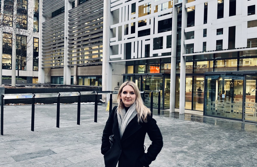 Mrs Lopez outside the Department for Levelling Up, Housing & Communities after the meeting, 13 December