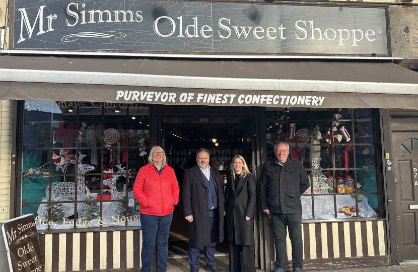 Julia with Hornchurch Traders and Deputy Mayor Dawber at Mr Simms Sweet Shoppe.