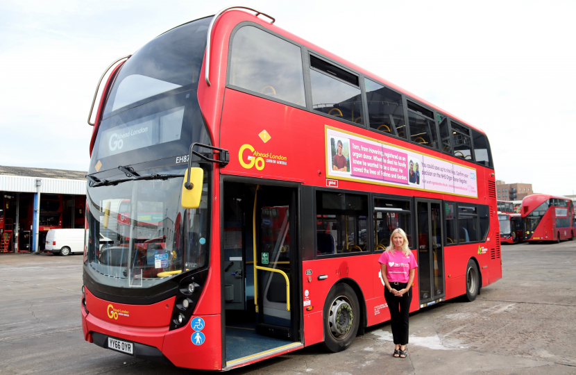 Lisa Wilson of the Tom Wilson Memorial Fund with bus campaign