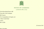 Letterhead of the letter to Rachel Reeves on yellow paper with a green portcullis at the top of the letter.