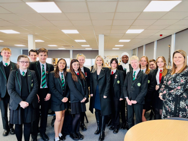 Julia Lopez MP with pupils at Abbs Cross Academy